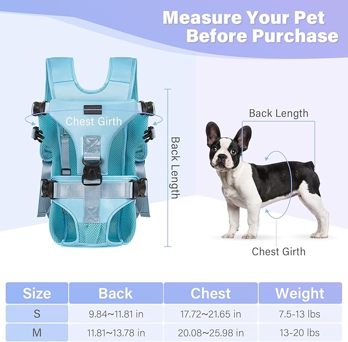 YUDODO Pet Dog Front Carrier Backpacks Multiple Adjustable Small Dog Chest Carrier Legs Out Easy-Fit Dog Travel Backpack Carrier for Hiking Camping for Small Medium Dogs Cats and Rabbit (Medium,Blue)