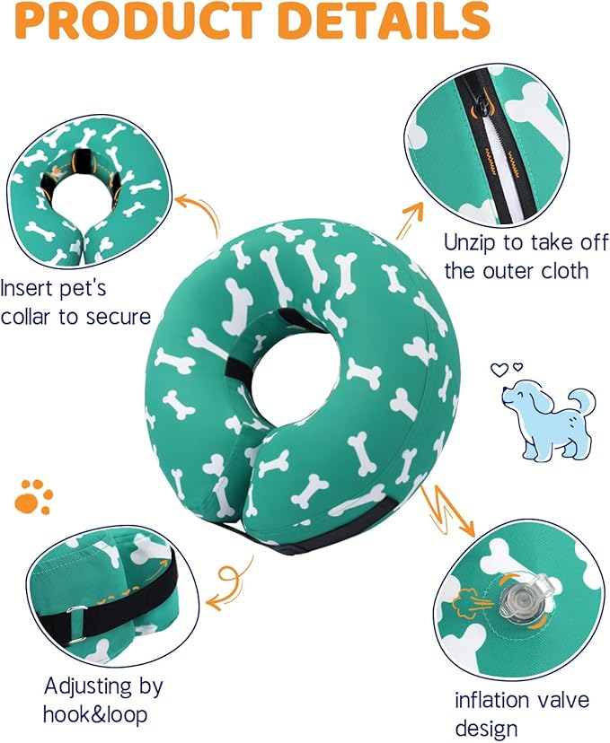 Supet Inflatable Dog Cone Collar Alternative After Surgery, Dog Neck Donut Collar Recovery E Collar for Neuter, Soft Dog Cone for Small Medium Large Dogs