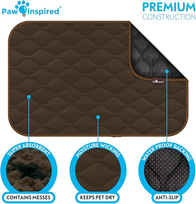 Paw Inspired Washable Padded Crate Mats for Dogs | 41” x 28” Pad, Fits 42-inch Kennels | Leakproof, Waterproof Bottom, Plush Pet Beds (Dark Brown)