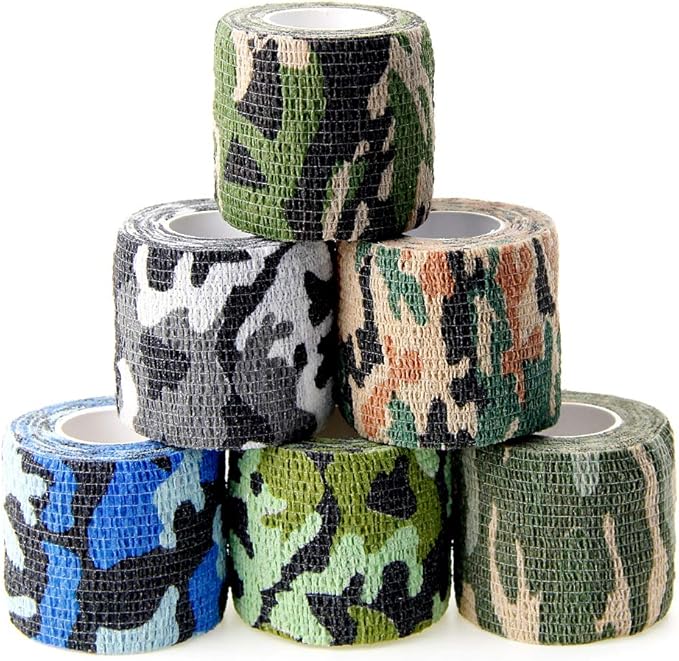 MUEUSS Pet First Aid Tape Waterproof Self Adherent Cohesive Bandage for Dogs Cats Horses Breathable Non-Woven Elastic Sport Camo Tape for Arm Knee Ankle Sprain (6 Rolls, 2" x 5 Yards)