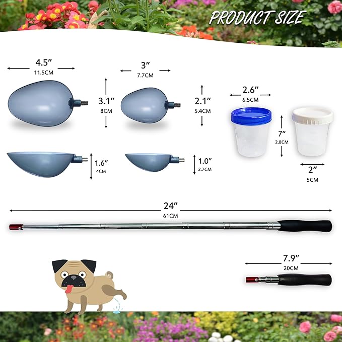 Telescopic Urine Collector, Reusable Dog Urine Sample Catcher, Cat Pee Stick for Veterinary Supplies. with 2 Spoons and 2 Collection Cups