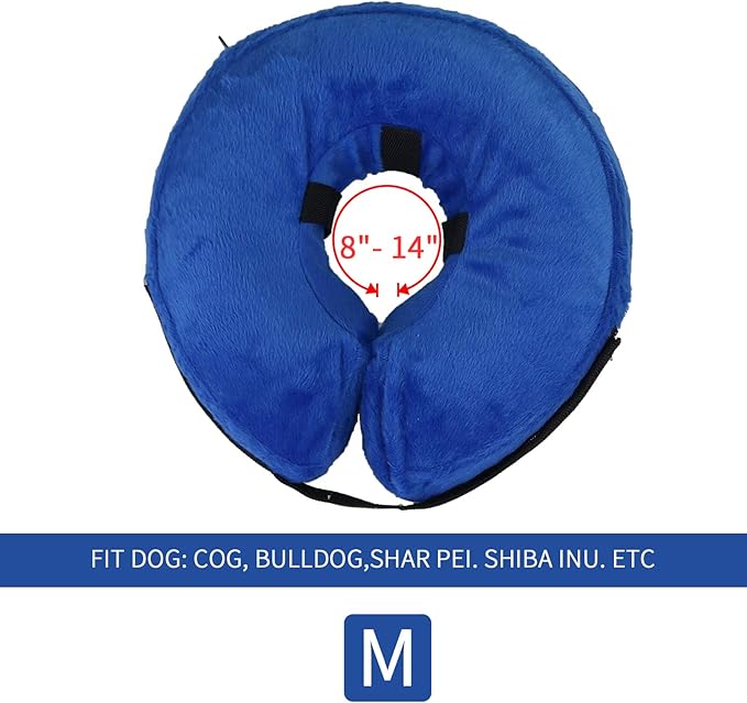 Inflatable Dog Cone,Adjustable Recovery Collar for Dogs After Surgery,Prevent from Biting & Scratching,Not Block Vision (M, Blue)