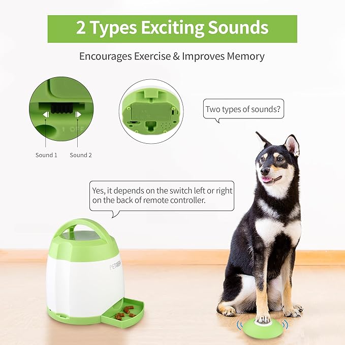 PETGEEK Automatic Dog Feeder Toy, Interactive Dog Puzzle Toys Treat Dispensing, Electronic Dog Food Dispenser Remote Control, Safe ABS Material Pet Toy for All Breeds of Dogs, Green Color