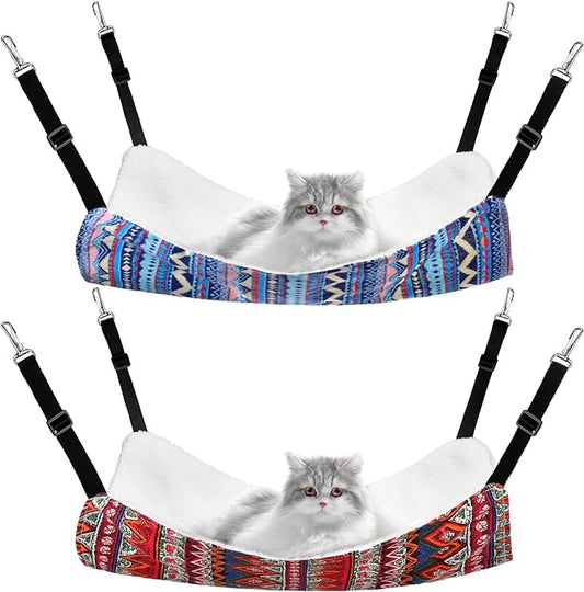 Jetec 2 Pieces Reversible Cat Hanging Hammock Soft Breathable Pet Cage Hammock with Adjustable Straps and Metal Hooks Double Sided Hanging Bed for Cats Small Dogs Rabbits (Ethnic Style,M)