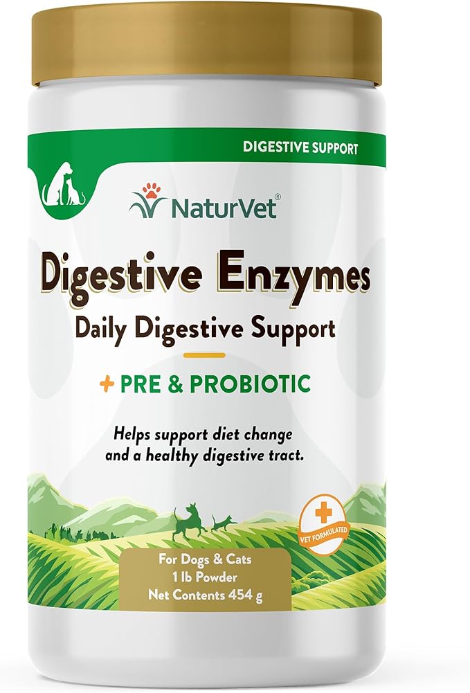 NaturVet – Digestive Enzymes - Plus Probiotics & Prebiotics – Helps Support Diet Change & A Healthy Digestive Tract – for Dogs & Cats – 1 lb Powder