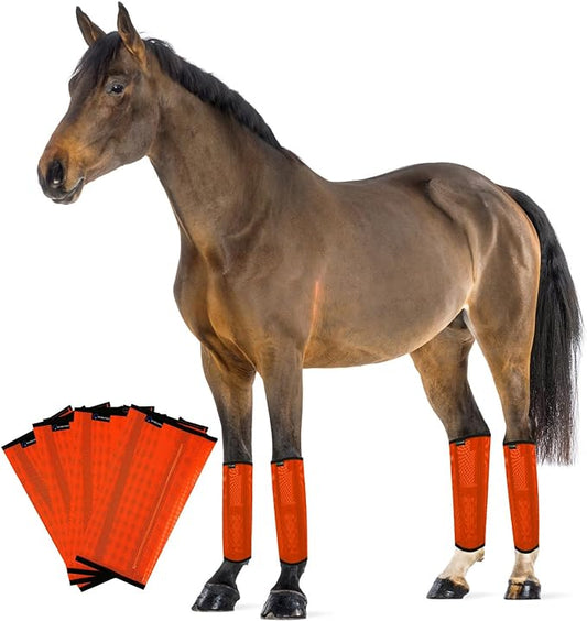 Horse Fly Boots, Adjustable Fly Boots for Horses Set of 4, Comfortable Horse Leggings, Breathable Plastic Mesh Material, Horse Supplies for Reduces Stress & Leg Fatigue (Orange)