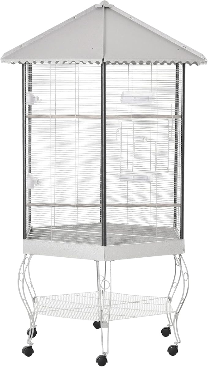 NicBex 77.25" Metal Bird Cage, Large Parakeet Cages with Stand,Pet Flight Birdcage for Parrot Lovebirds Finches Parakeets Budgie Parrotlet Conures,Bird Aviary Indoor with Rolling Stand,White