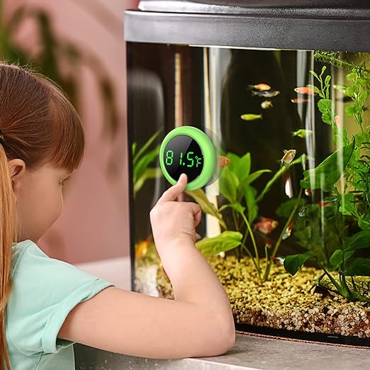 Fish Tank Thermometer, PAIZOO LED Aquarium Thermometer Digital Accurate Temperature Gauge, Stick-on Digital Thermometers Aquarium Accessories Suitable for Fish, Betta, Axolotl, or Aquatic, Green