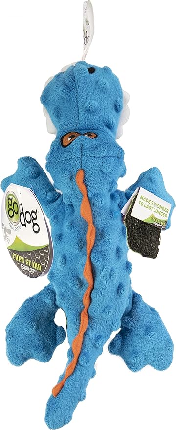 goDog Gators Squeaky Plush Dog Toy, Chew Guard Technology - Blue, Small