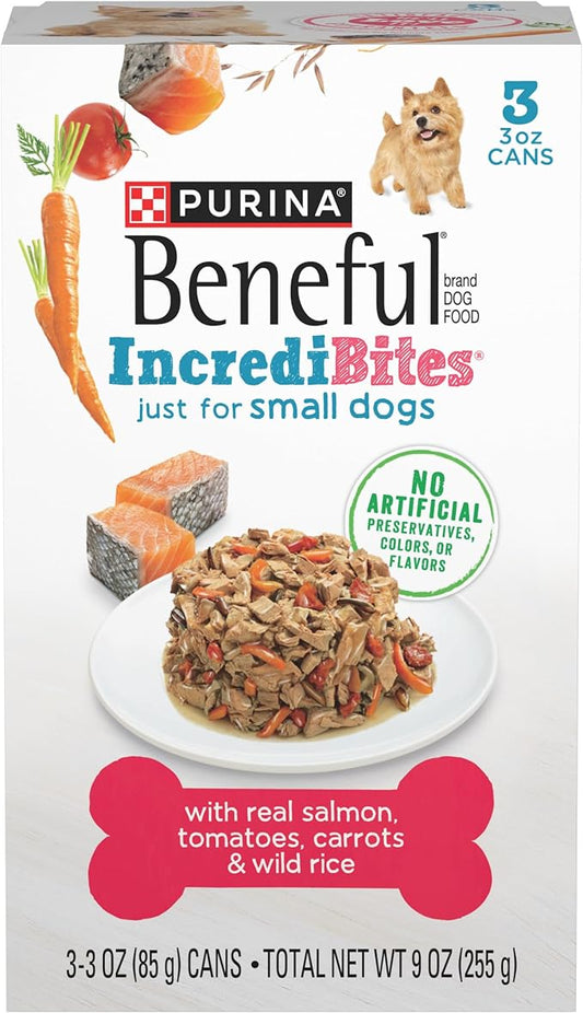 Purina Beneful Small Breed Wet Dog Food With Gravy, IncrediBites with Real Salmon - (8 Packs of 3) 3 oz. Cans