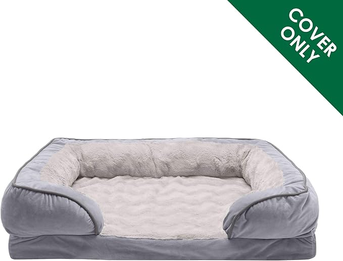 Furhaven Replacement Dog Bed Cover Perfect Comfort Plush & Velvet Waves Sofa-Style, Machine Washable - Granite Gray, Large