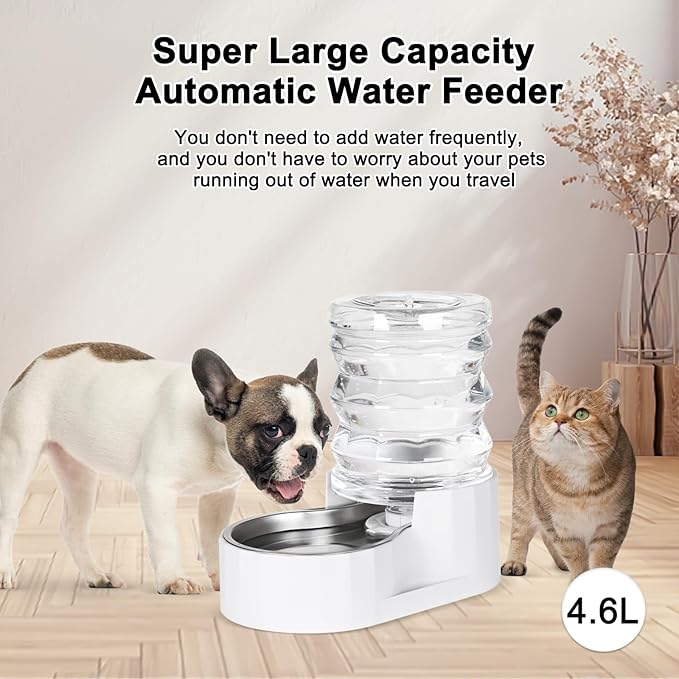 RIZZARI Upgraded 5L Automatic Gravity Dog Water Bowl Dispenser, 100% BPA-Free, Stainless Steel Cat Water Dispenser, Large Capacity Water Dispenser with Two Caps and Filters (5L+)