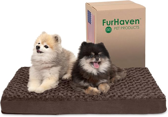 Furhaven Cooling Gel Dog Bed for Medium/Small Dogs w/ Removable Washable Cover, For Dogs Up to 35 lbs - Ultra Plush Faux Fur & Suede Mattress - Chocolate, Medium