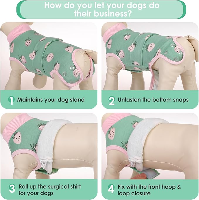 AOFITEE Dog Recovery Suit, Dog Surgical Recovery Suit for Female Dogs Male Dogs, Cozy Dog Onesie for Surgery, Cone E-Collar Alternative, Anti Licking Dog Surgical Shirt with Pee Hole, Strawberry M
