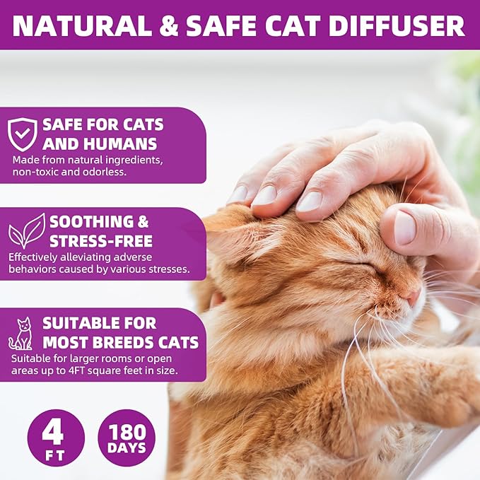 Cat Pheromones Calming Diffuser Refill, 6 Pack Cat Calming Diffuser Refills Kit, Relieve Anxiety Stress 180 Days for Cats Calm, 48ml Fit All Common Diffusers Plug in