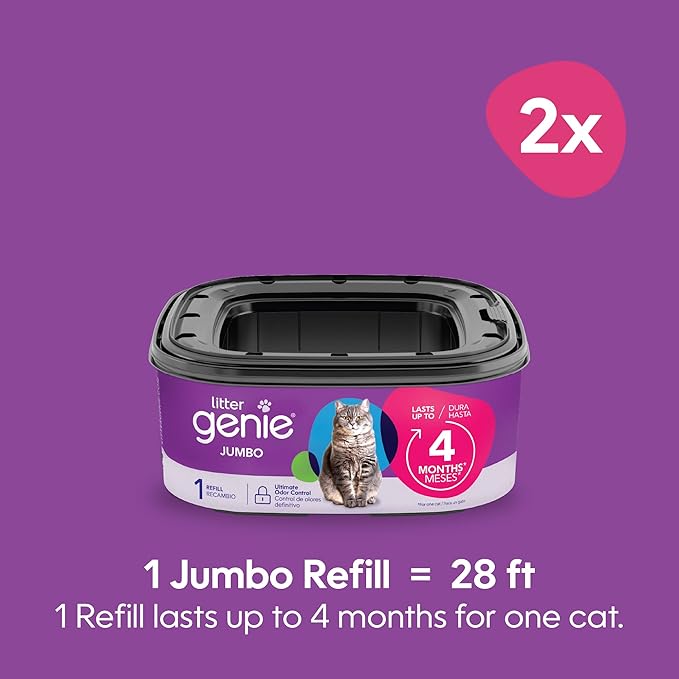 Litter Genie Refill Bags | Jumbo 2- Count (Pack of 1) | Up to 8 Months of Supply in 2 cartridges | Ultimate Odor Control Cat Litter Bags