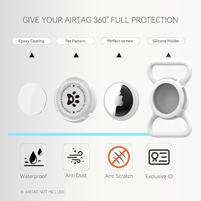 Airtag Dog Collar Holder, Durable & Lightweight Airtag Case, Slide-on Waterproof Protective Air Tag Holder for Dog Collar - for Dogs and Cats (White, Large)