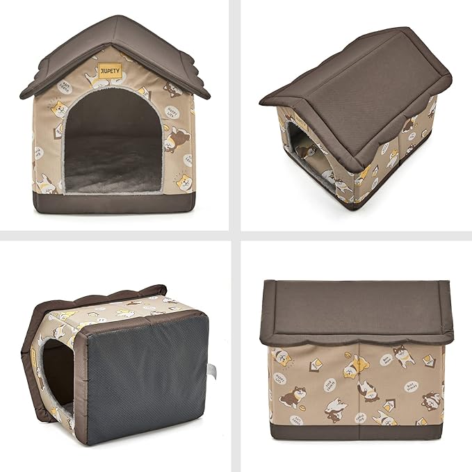 Jiupety Dog House Indoor, L Size Indoor Dog House for Medium Dog, Warm Cave Sleeping Nest Bed for Cats and Dogs, Brown