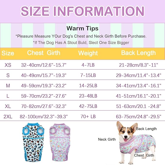 Kuoser Recovery Suit for Dogs After Surgery, Soft Dog Surgery Suit for Female Spay Male Neuter, Breathable Dog Onesie E-Collar & Cone Alternative Pet Bodysuit Anti Licking Wounds Surgical Shirt, XS