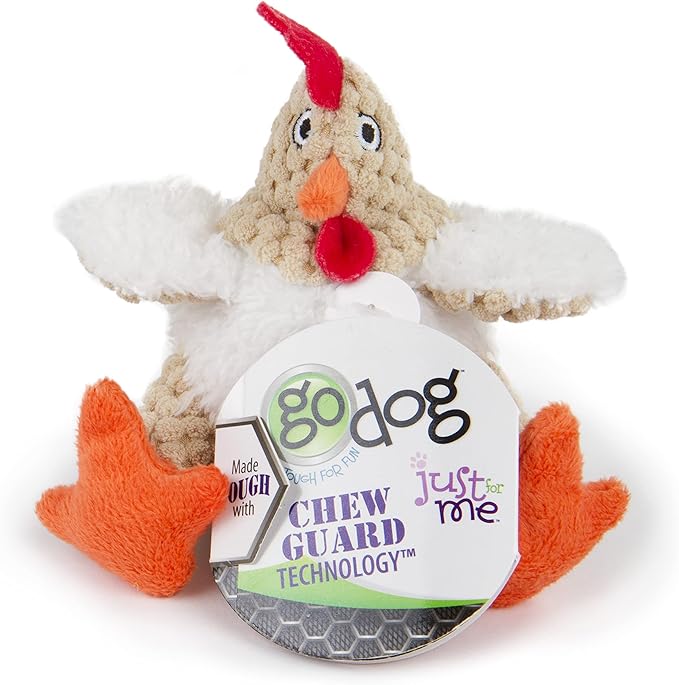 goDog Checkers Just For Me Fat Rooster Squeaky Plush Dog Toy, Chew Guard Technology - White, Mini