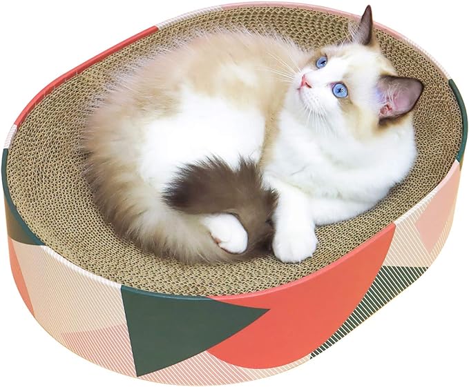 ComSaf Cat Scratcher Cardboard Bed Lounge Couch for Indoor Cats Oval Shape 17"x13", Kitty Cat Scratching Pad Recycle Corrugate Scratcher Long Lasting Furniture