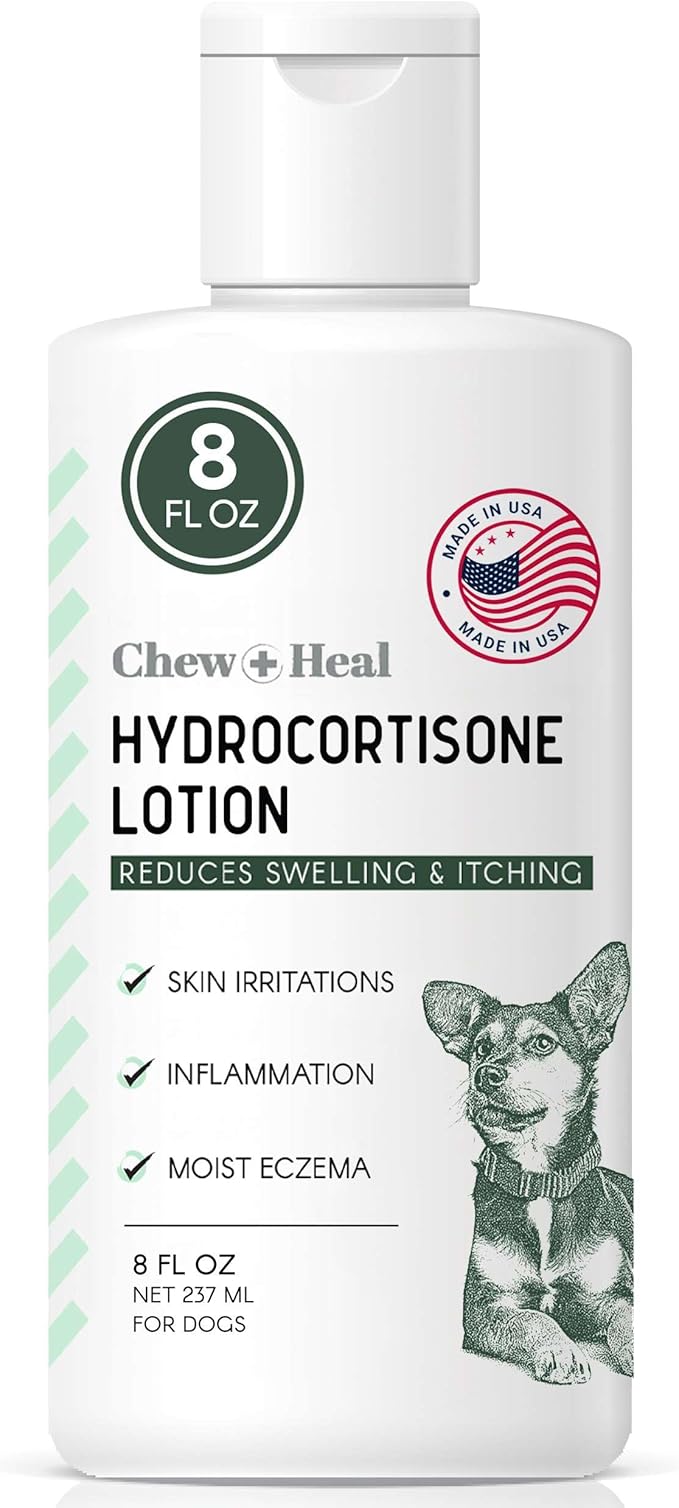 Chew + Heal Labs Hydrocortisone Lotion for Dogs - 8 oz Anti Itch Cream for Irritated Skin, Flea Bites, Itching, and More - Made in The USA