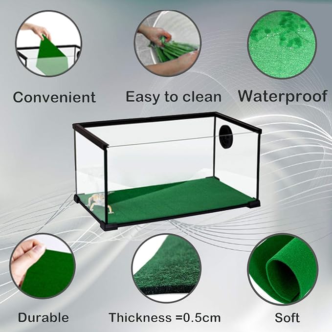 HERCOCCI Reptile Carpet, 39’’ x 20’’ Terrarium Bedding Substrate Liner Reptile Cage Mat Supplies for Bearded Dragon Lizard Tortoise Leopard Gecko Snake (Green)