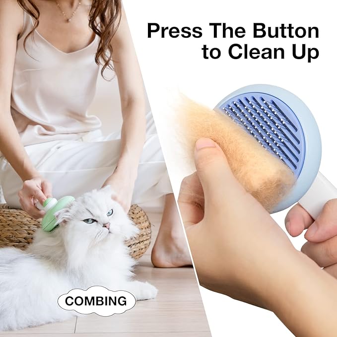 Cat Brush for Shedding, Pet Grooming Self Cleaning Slicker Brush for Cats & Dogs, Cat Deshedding Brush Easily Removes Tangles Hair and Loose Undercoat, Mats Tangled Hair Shedding Brush (Blue)