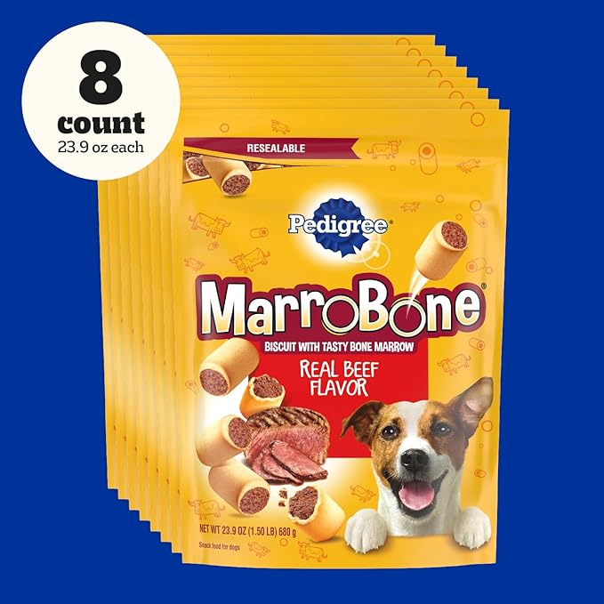 PEDIGREE MARROBONE Dog Treats Real Beef Flavor Crunchy Dog Biscuit, (24.9 OZ)(Pack of 8)