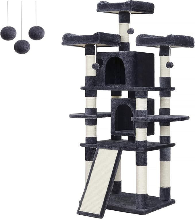 FEANDREA 67-Inch Multi-Level Cat Tree for Large Cats, with Cozy Perches, Stable, Smoky Gray UPCT18G