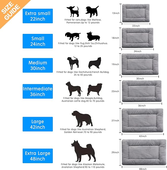 Dog Beds Crate Pad for Extra Large Dogs Fit Metal Crates,Ultra Soft Bed Washable & Anti-Slip Kennel Cozy Sleeping Mat,Gray 48inch