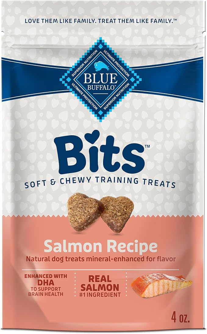 Blue Buffalo Bits Soft Dog Treats for Training, Made with Natural Ingredients & Enhanced with DHA, Savory Salmon Recipe, 4-oz. Bag