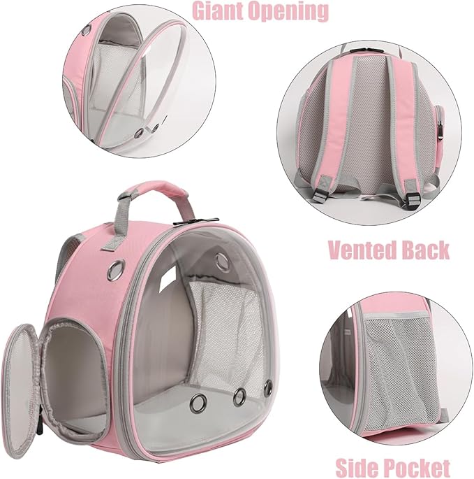 Clear Bubble Bird Carrier Backpack for Small Birds, Bird Carrier Travel Cage for Cockatiel Conure Parakeet Budgies with Stainless Steel Tray and Standing Perch