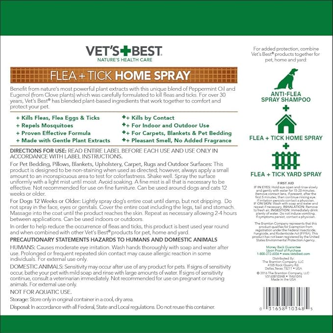 Vet's Best Flea and Tick Home Spray | Flea Treatment for Dogs and Home | Plant-Based Formula | 32 Ounces, 2 Pack