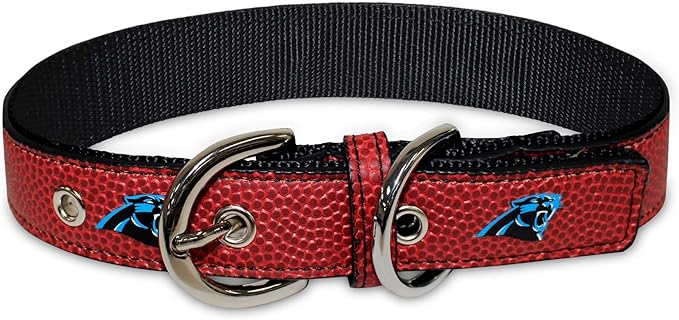 Pets First Tough Leather Pet Collar NFL Carolina Panthers Premium Dog Collar, Limited Edition, Size Medium. Best & Strongest Heavy-Duty Dog Collar!, 16-20" Long & 1" Wide, CAR-3081-MD