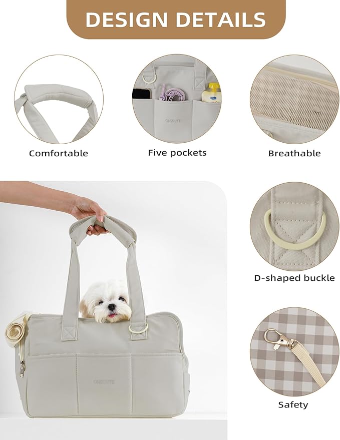 Dog Carrier for Small Dogs Rabbit cat with Large Pockets, Cotton Bag, Dog Carrier Soft Sided, Collapsible Travel Puppy Carrier (Grey, 13.6" L x 6.5" W x 10" H)