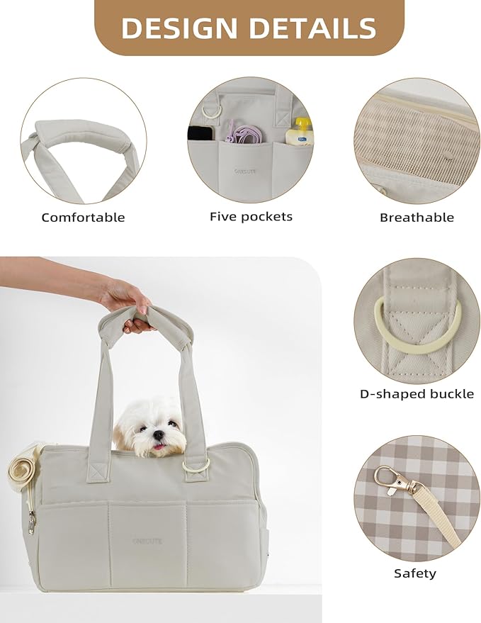 Dog Carrier for Small Dogs Rabbit cat with Large Pockets, Cotton Bag, Dog Carrier Soft Sided, Collapsible Travel Puppy Carrier (Grey, 17" L x 7.5" W x 12" H)