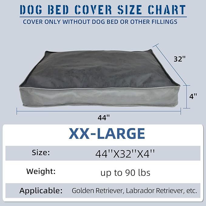 Dog Bed Cover, Comfortable and Quiet Dog Bed Covers for Pet Mat Bed, Replacement Washable Dog Bed Cover, Faux Leather Pet Nest, 44" L x 32" W x 4" H, Cover Only