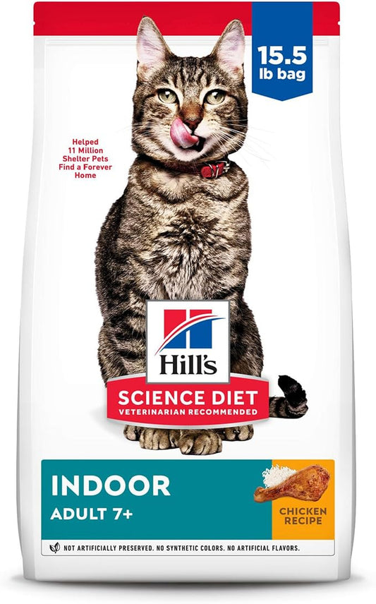 Hill's Science Diet Indoor, Senior Adult 7+, Easy Litter Box Cleanup, Dry Cat Food, Chicken Recipe, 15.5 lb Bag