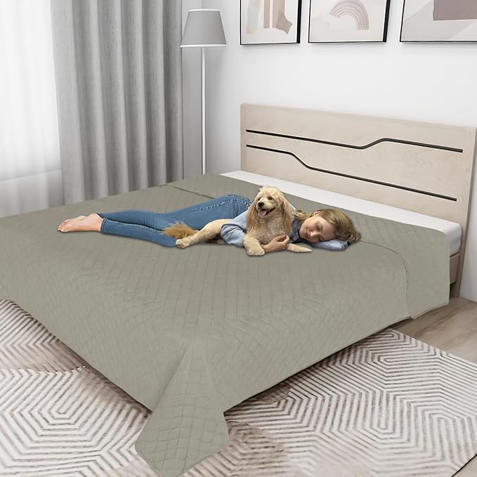 Easy-Going 100% Waterproof Dog Bed Cover Reversible Leak Proof Couch Cover Washable Sofa Cover Furniture Protector Blanket for Pets Kids Children Dog Cat (102x90 Inch, Beige/Beige)