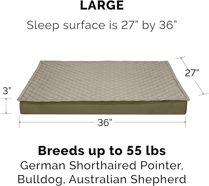 Furhaven Water-Resistant Orthopedic Dog Bed for Large/Medium Dogs w/ Removable Quilt Top & Washable Cover, For Dogs Up to 55 lbs - Indoor/Outdoor Quilt Top Convertible Mattress - Dark Sage, Large