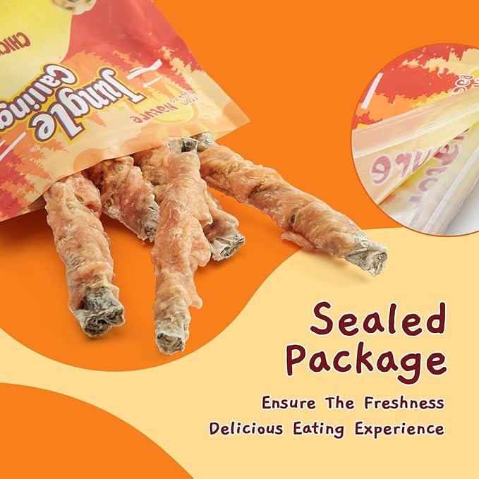 Jungle Calling Dog Treats, High Protein Dog Chewy Treats Healthy Teeth and Coat, Chicken Wrapped Cod Skin Sticks, Rawhide Free Cod Fish Skin Treats for Dogs, 10.6 oz