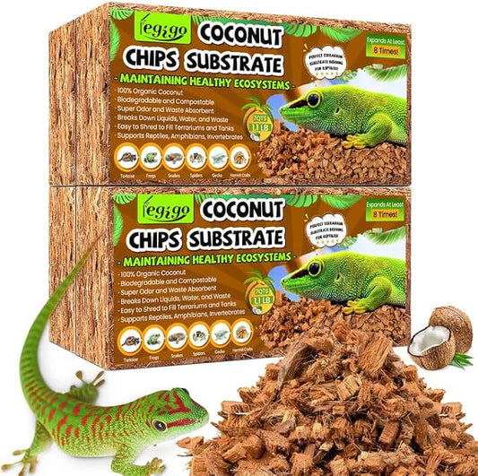 Legigo 4 Pack Coco Husk Substrate for Reptiles, Natural Coconut Chip Reptiles Bedding, Compressed Coco Husk Chips Terrarium Substrate for Snake, Tortoise, Ball Python, Gecko, Lizard, Bearded Dragon