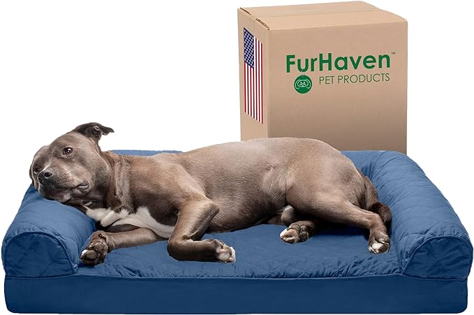 Furhaven Orthopedic Dog Bed for Large/Medium Dogs w/ Removable Bolsters & Washable Cover, For Dogs Up to 55 lbs - Quilted Sofa - Navy (Blue), Large