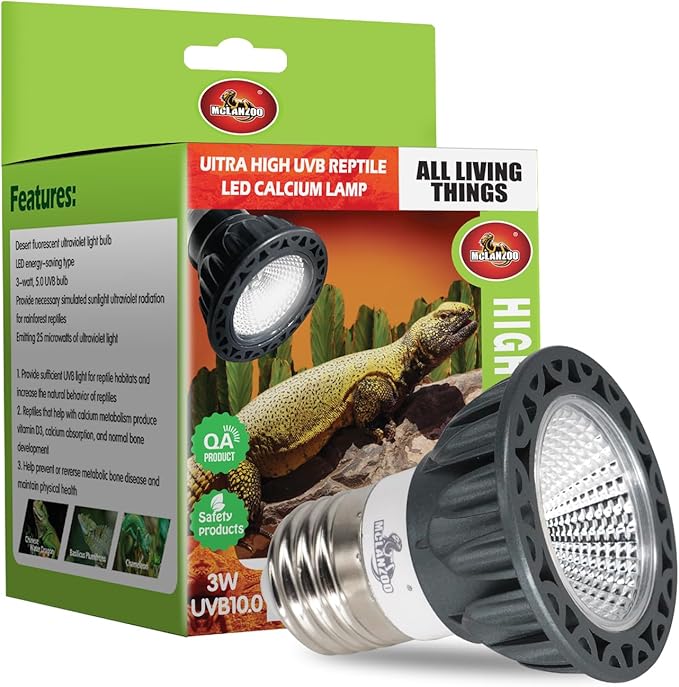 UVB Reptile Light High Intensity LED Bulb 3W 10.0 Turtle Calcium Lamp Full Spectrum Sun Heat Lamp for Desert Reptile,Turtle,Bearded Dragons and Plants