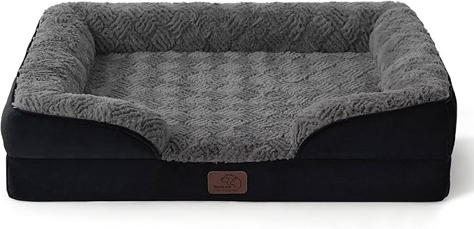 Bedsure Orthopedic Dog Bed for Medium Dogs - Calming Dog Sofa Beds Medium with Luxurious Short Plush Washable, Pet Couch Bed with Removable Washable Cover, Waterproof Lining and Nonskid Bottom, Black