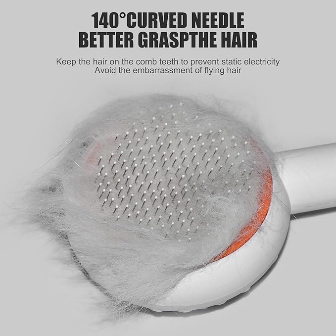 Cat Grooming Brush - Dog Cat Bunny Pet Self Cleaning Slicker Brush - Easy to Remove Loose Undercoat, Pet Massaging Tool Suitable for Pets with Long or Short Hair（White)