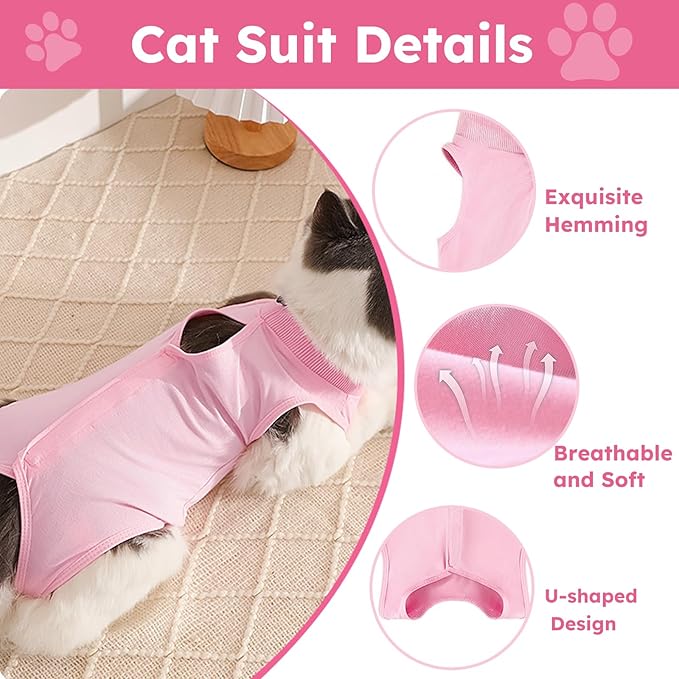 Cat Recovery Suit for Spay Abdominal Wounds, Kitten Onesie Bodysuit for Cats After Surgery, Cat Surgery Recovery Suit Female Cone of Shame Alternative for Cats Anti Licking (Pink,M)