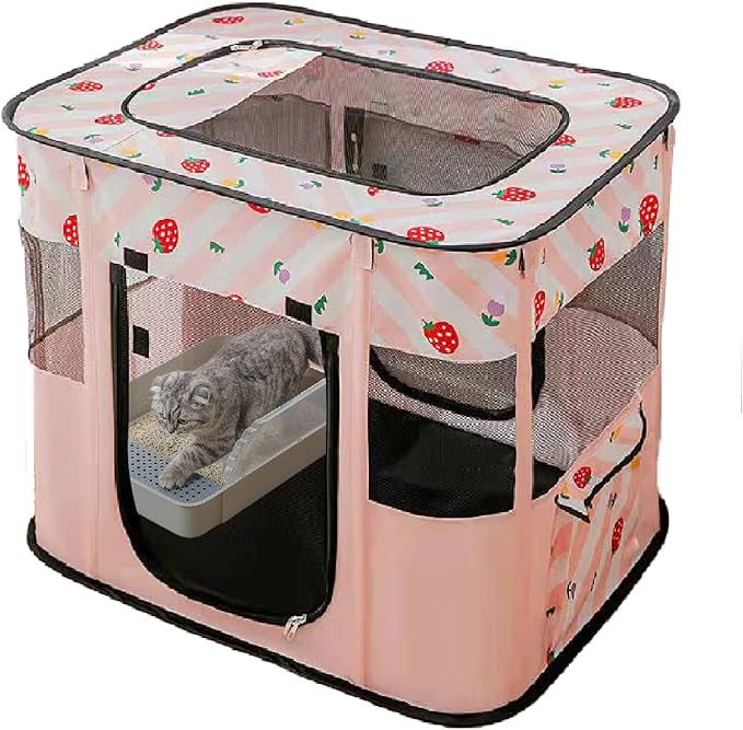 Portable Foldable Pet Playpen Collapsible Crates Kennel Playpen for Dog cat and Rabbit &Travel playpen Outdoor or Indoor (M, Pink)