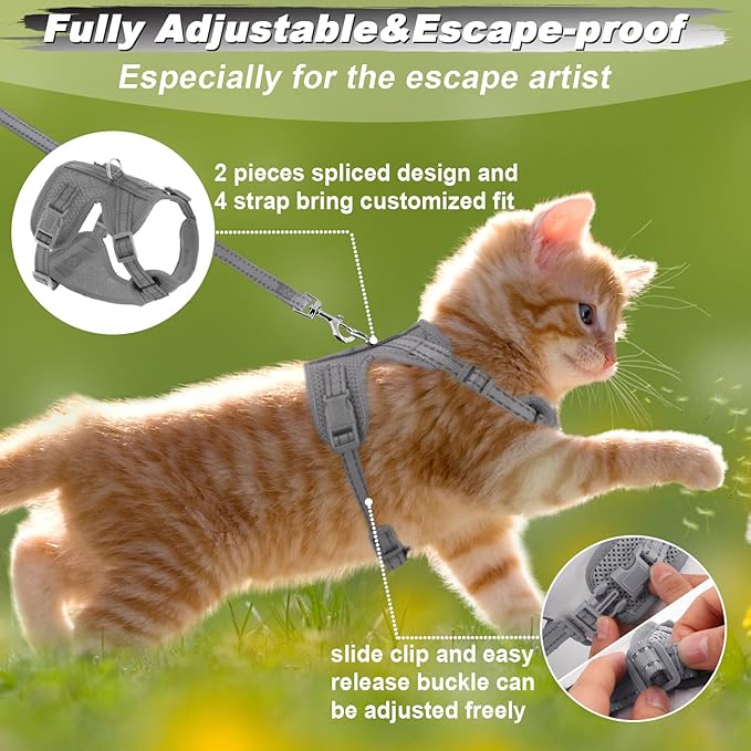 Supet Cat Harness and Leash Set for Small to Large Cats Adjustable Cat Vest Harness with Reflective Trim Universal Cat Leash and Harness for Cats/Puppies Outdoor Walking